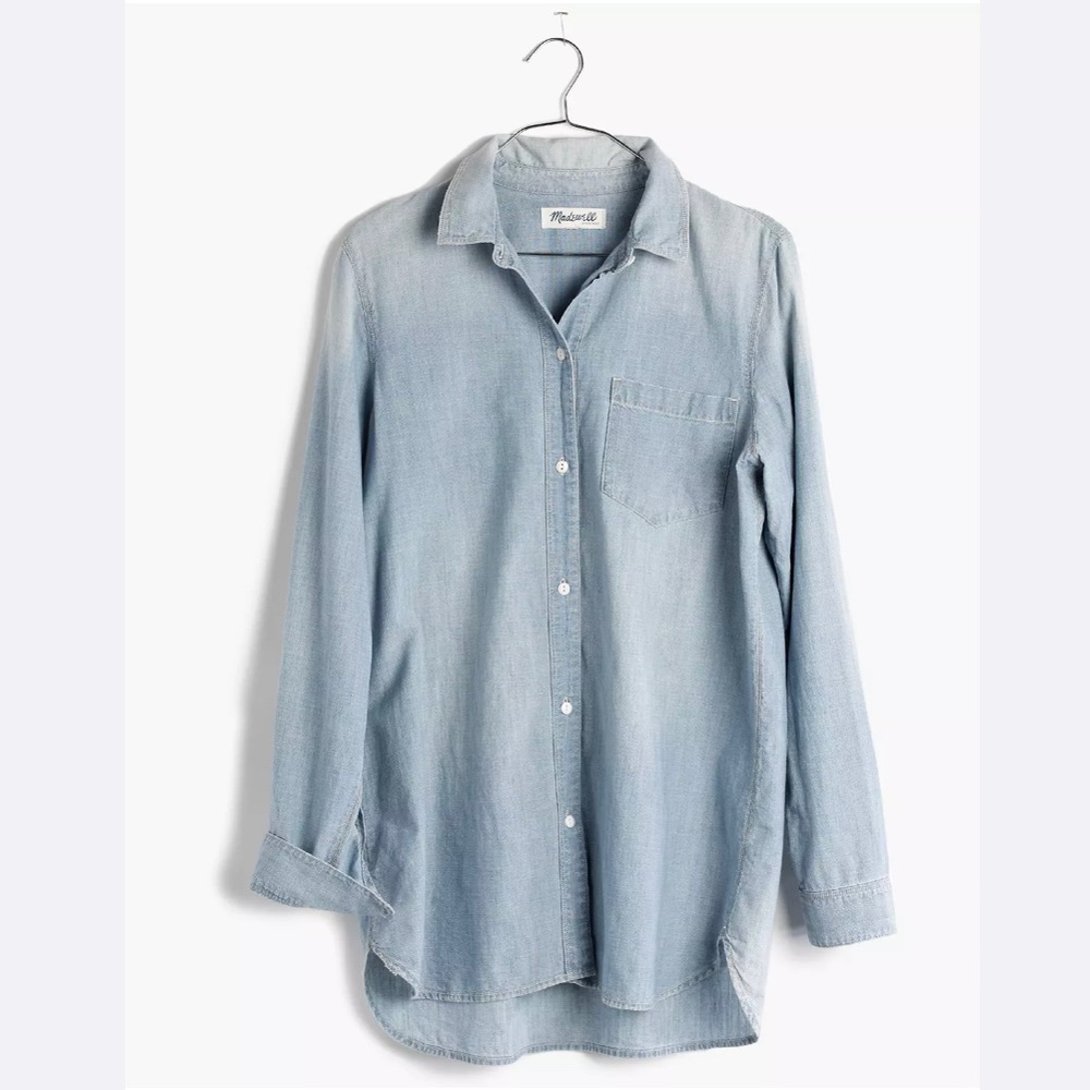 Madewell Blue Fitted 3/4 Sleeve Button Down Shirt - Picture 4 of 14